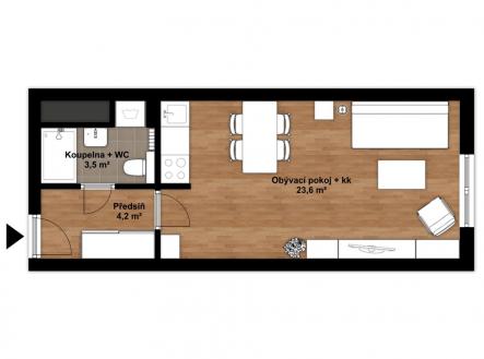 Pronájem bytu, 1+kk, 34 m²