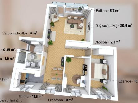 Prodej bytu, 3+kk, 72 m²