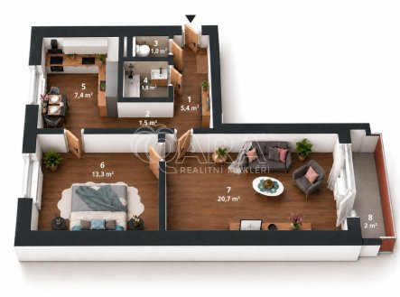 Prodej bytu, 2+1, 53 m²