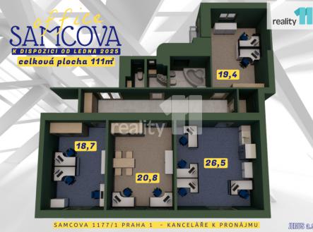 Pronájem - kanceláře, 111 m²