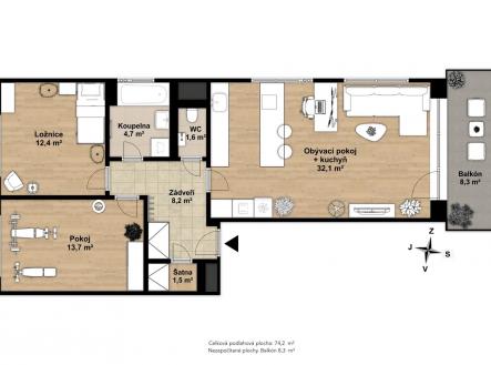 Prodej bytu, 3+kk, 74 m²