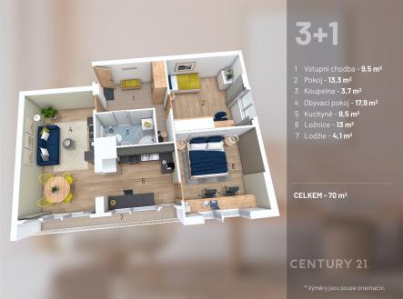 Prodej bytu, 3+1, 70 m²