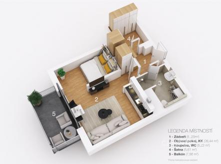 Pronájem bytu, 1+kk, 43 m²