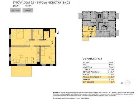 Prodej bytu, 3+kk, 72 m²