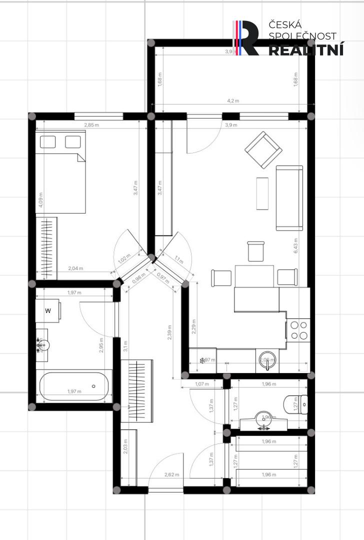 Pronájem bytu, 2+kk, 58 m2