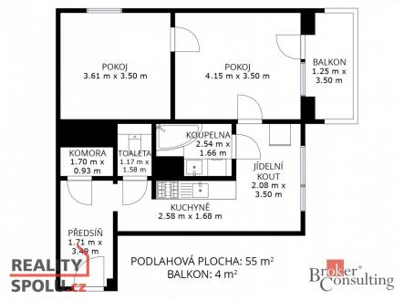 Prodej bytu, 2+1, 57,2 m²