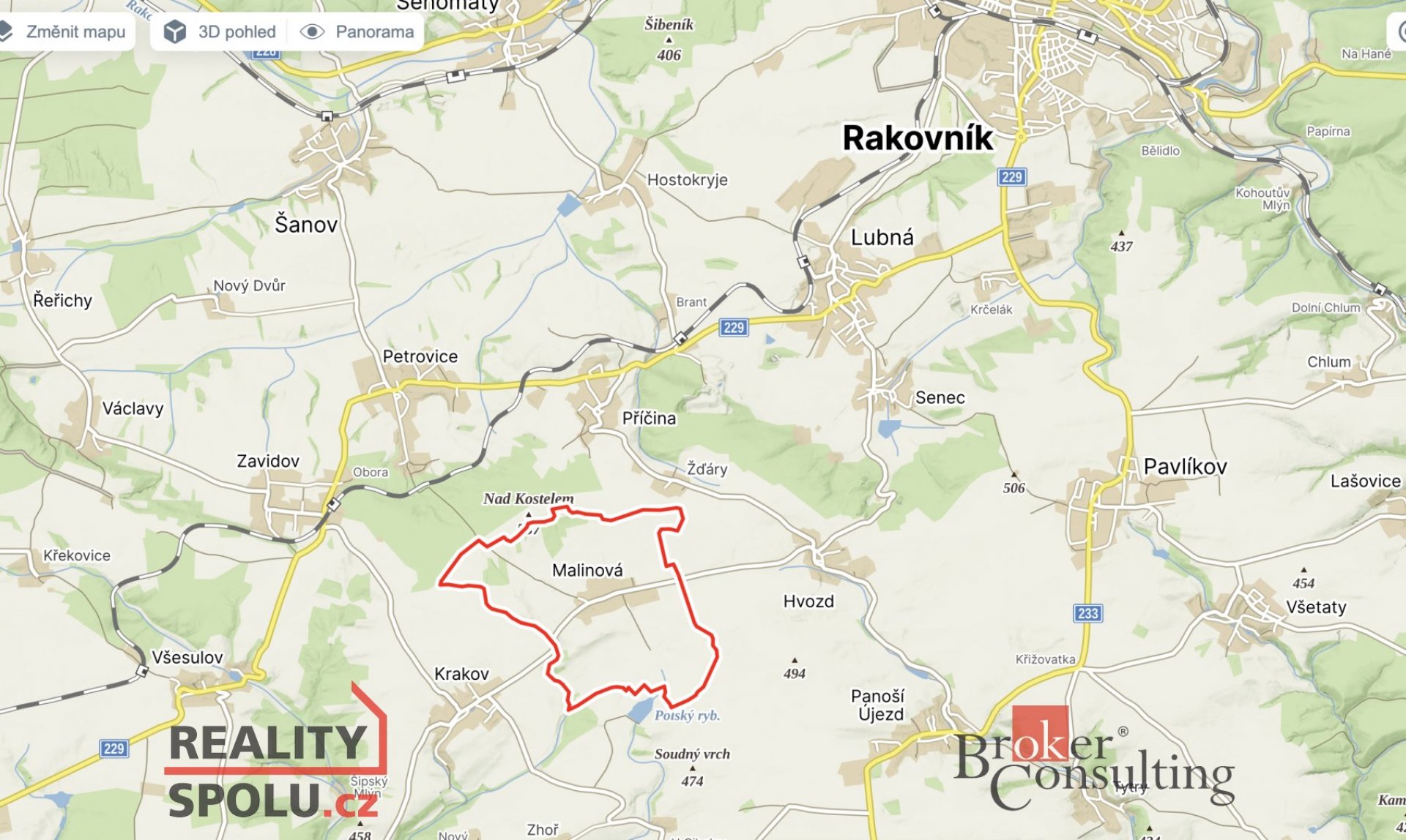 Prodej, pozemky/bydlení, 1588 m2, 27035 Malinová, Rakovník [ID 61413]