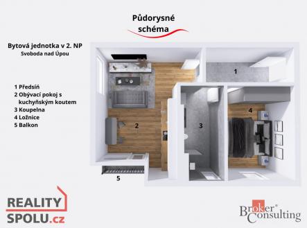 Pronájem bytu, 2+kk, 51,2 m²