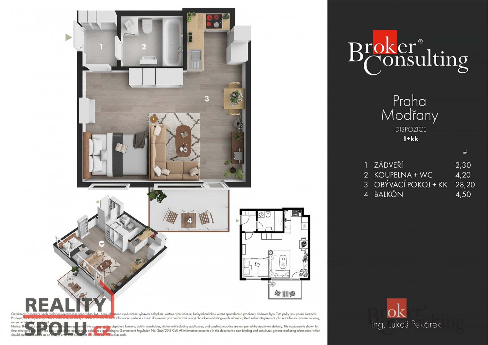 Podnájem, byty/1+kk, 39.2 m2, Soukalova 2174/12, Modřany, 14300 Praha 4 [ID 64787]