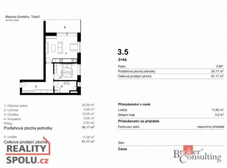 Pronájem bytu, 2+kk, 48 m²