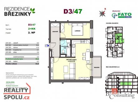 Pronájem bytu, 2+kk, 59,6 m²