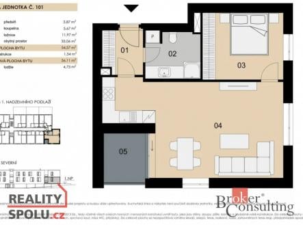 Prodej bytu, 2+kk, 56,11 m²