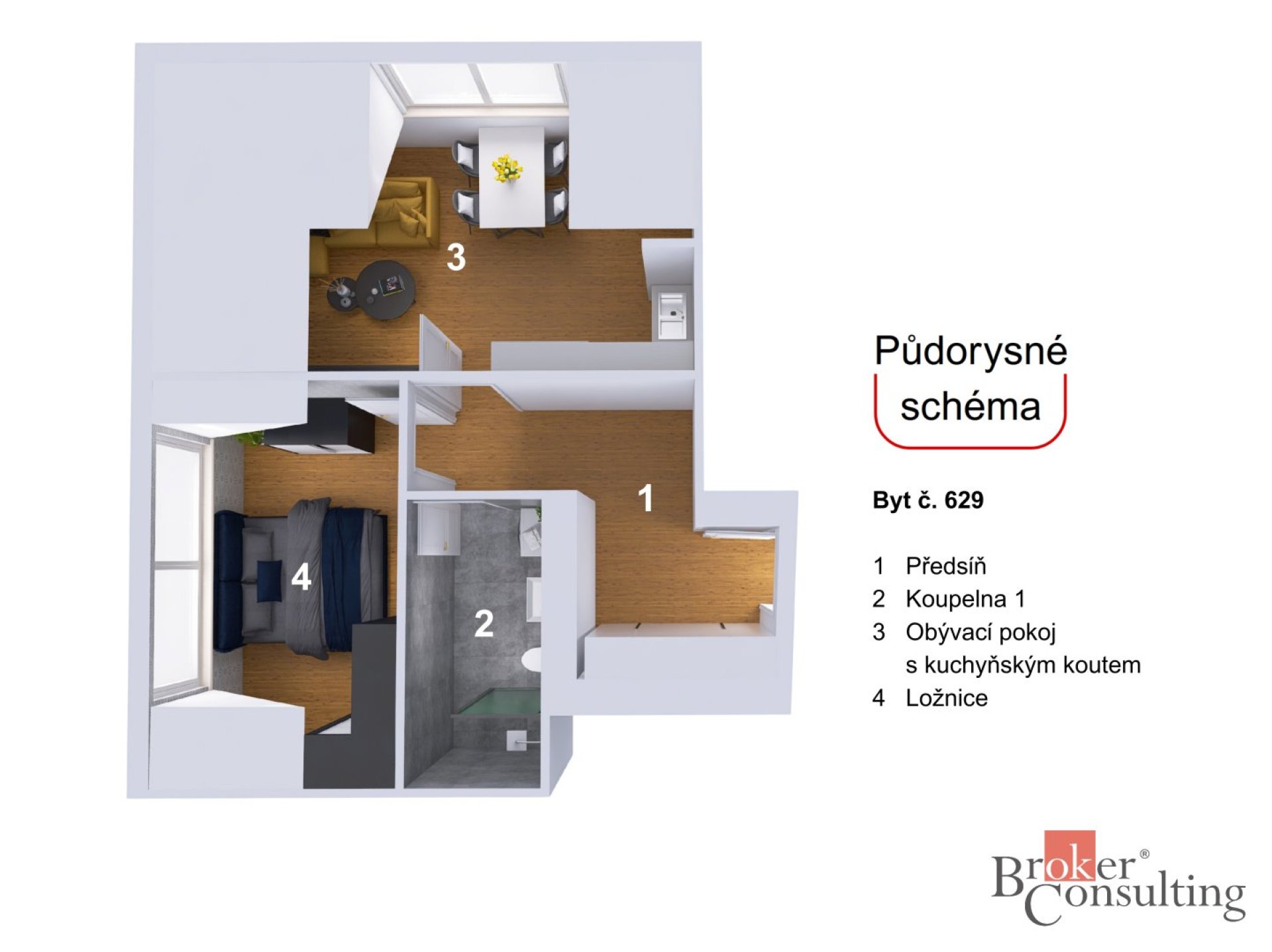 Půdní byt 2+kk Metro Palmovka