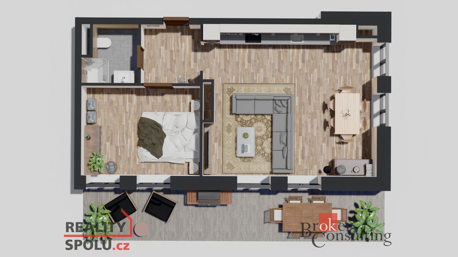 Prodej bytu 2+kk budova A1, terasa, zahrada