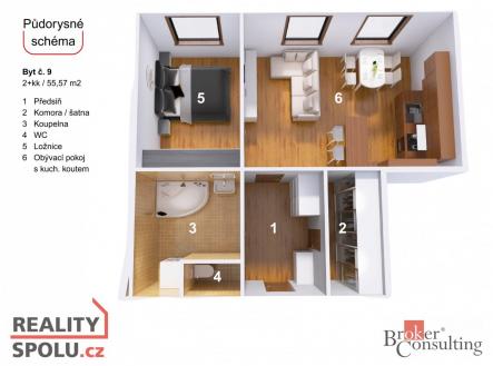 Prodej bytu, 2+kk, 55,57 m²