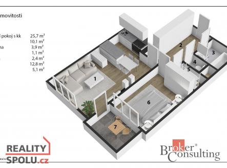 Pronájem bytu, 2+kk, 56 m²