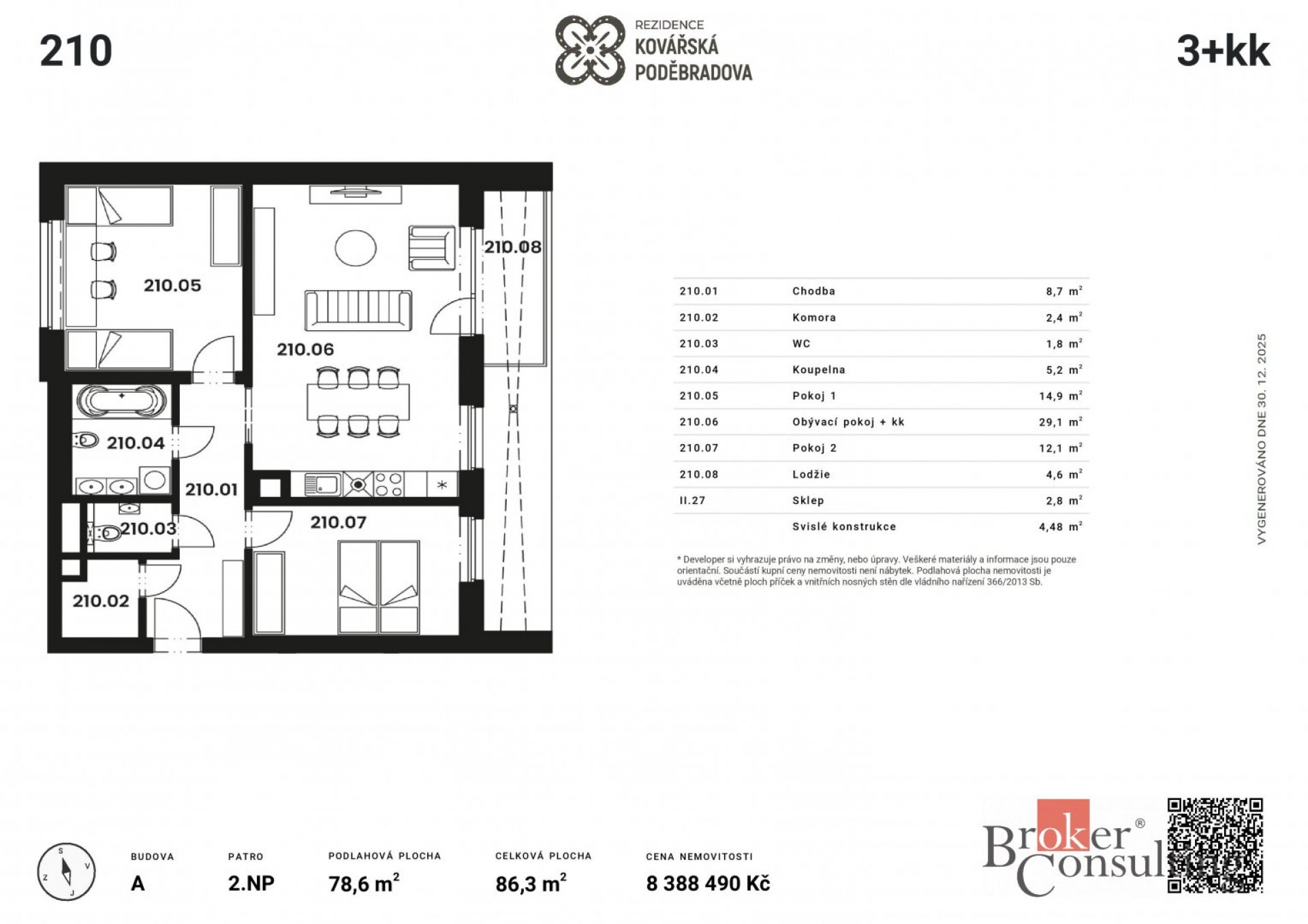 Prodej, byty/3+kk, 74.12 m2, Kovářská 330/10, Jižní Předměstí, 30100 Plzeň 3 [ID 80549]