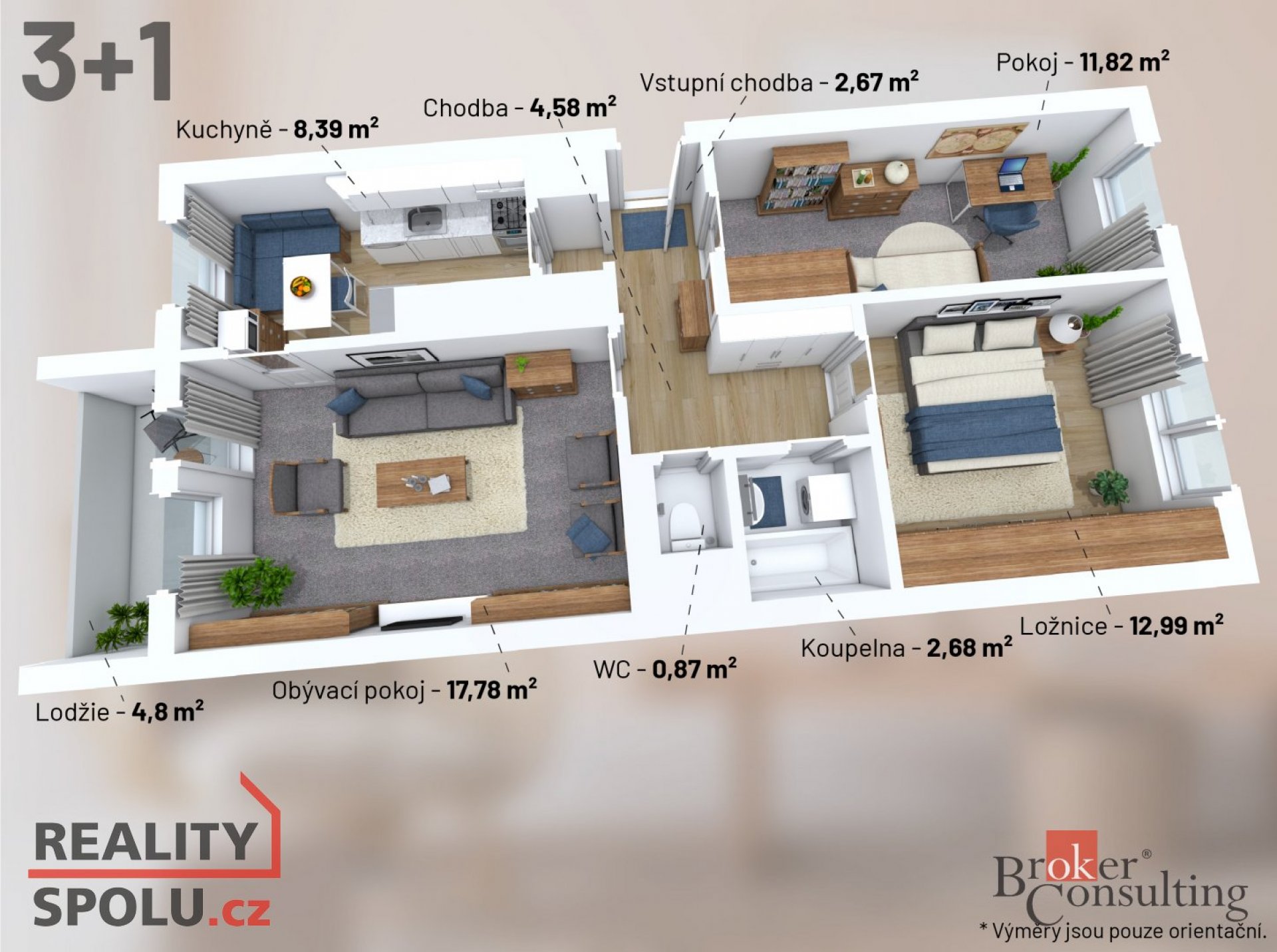 Prodej družstevního bytu 3+1, 66 m² – Praha, ul. Benkova