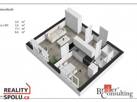 Pronájem bytu, 1+1, 33 m²