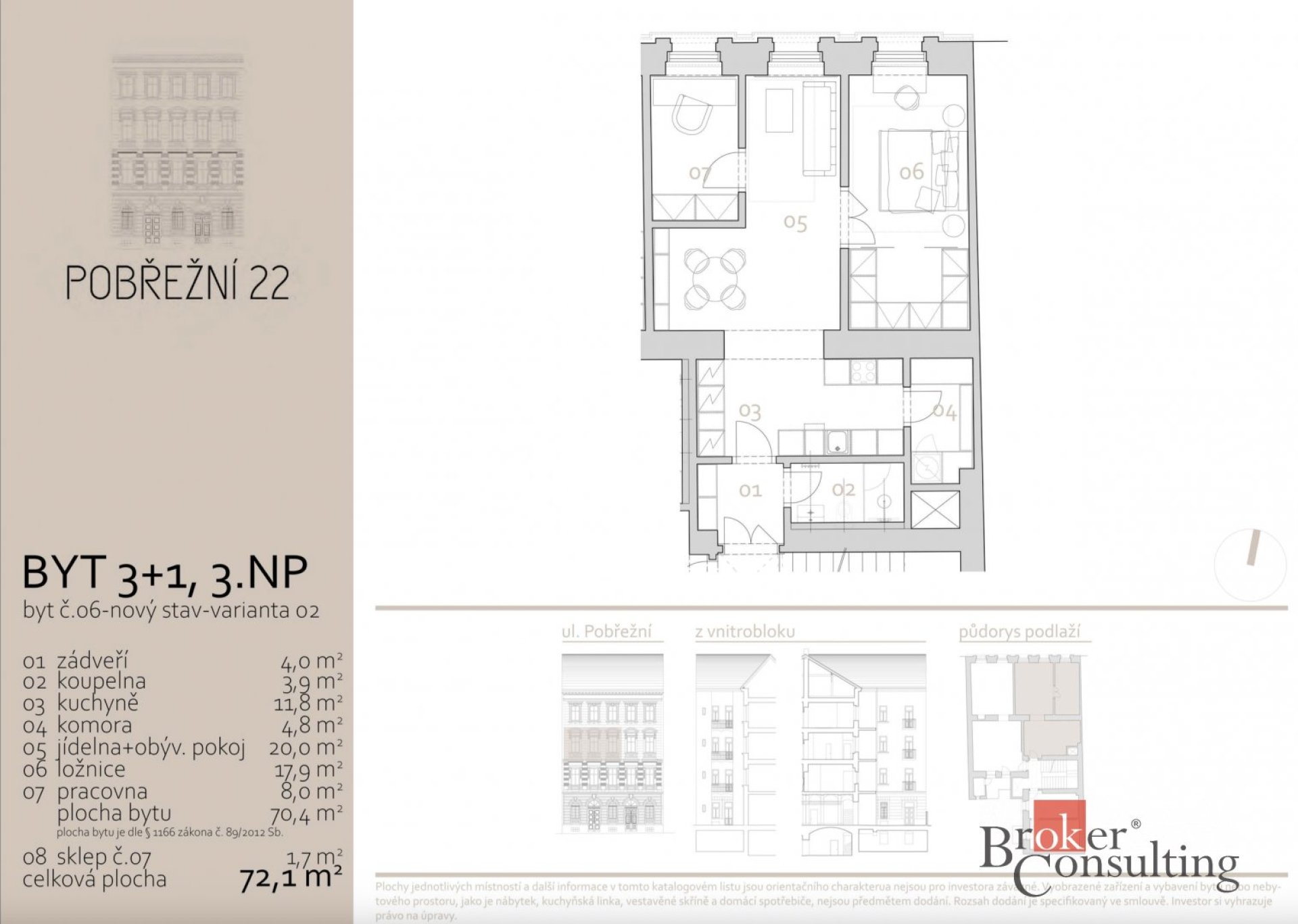 Prodej, byty/3+kk, 72.1 m2, Pobřežní 285/22, Karlín, 18600 Praha 8 [ID 73873]
