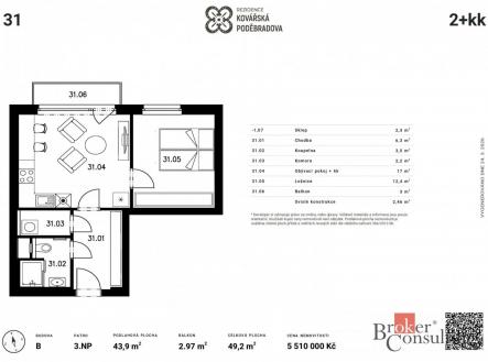 Prodej bytu, 2+kk, 49,2 m²