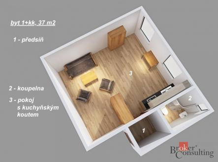 Pronájem bytu, 1+kk, 37 m²