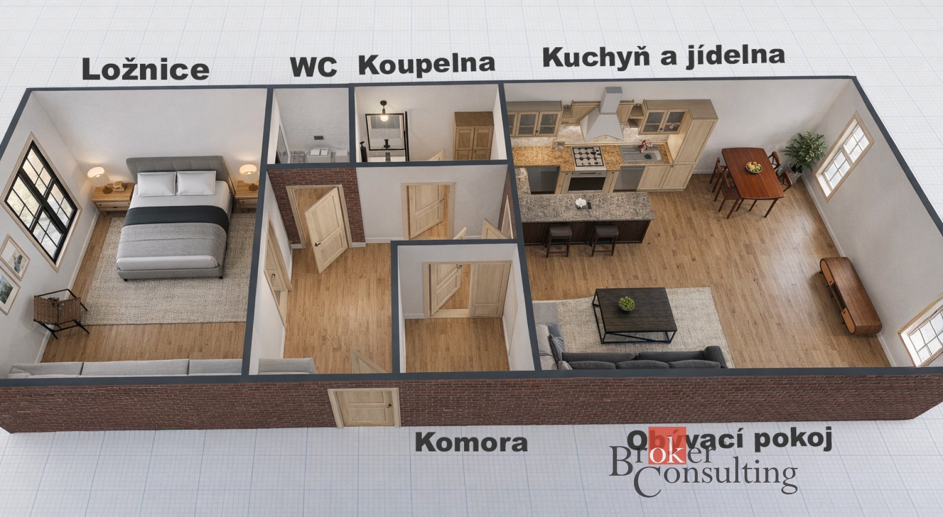 Byt, kde stále svítí slunce, 2+kk, 66,8 m², 4. NP, klimatizace, dubové podlahy, možnost koupě včetně