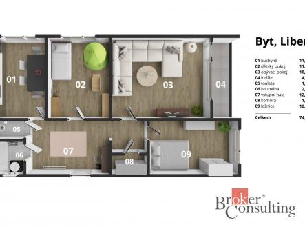 Prodej bytu, 3+1, 74,7 m²