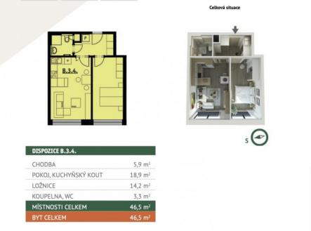 Pronájem bytu, 2+kk, 46,5 m²