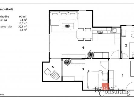 Pronájem bytu, 2+kk, 67,9 m²