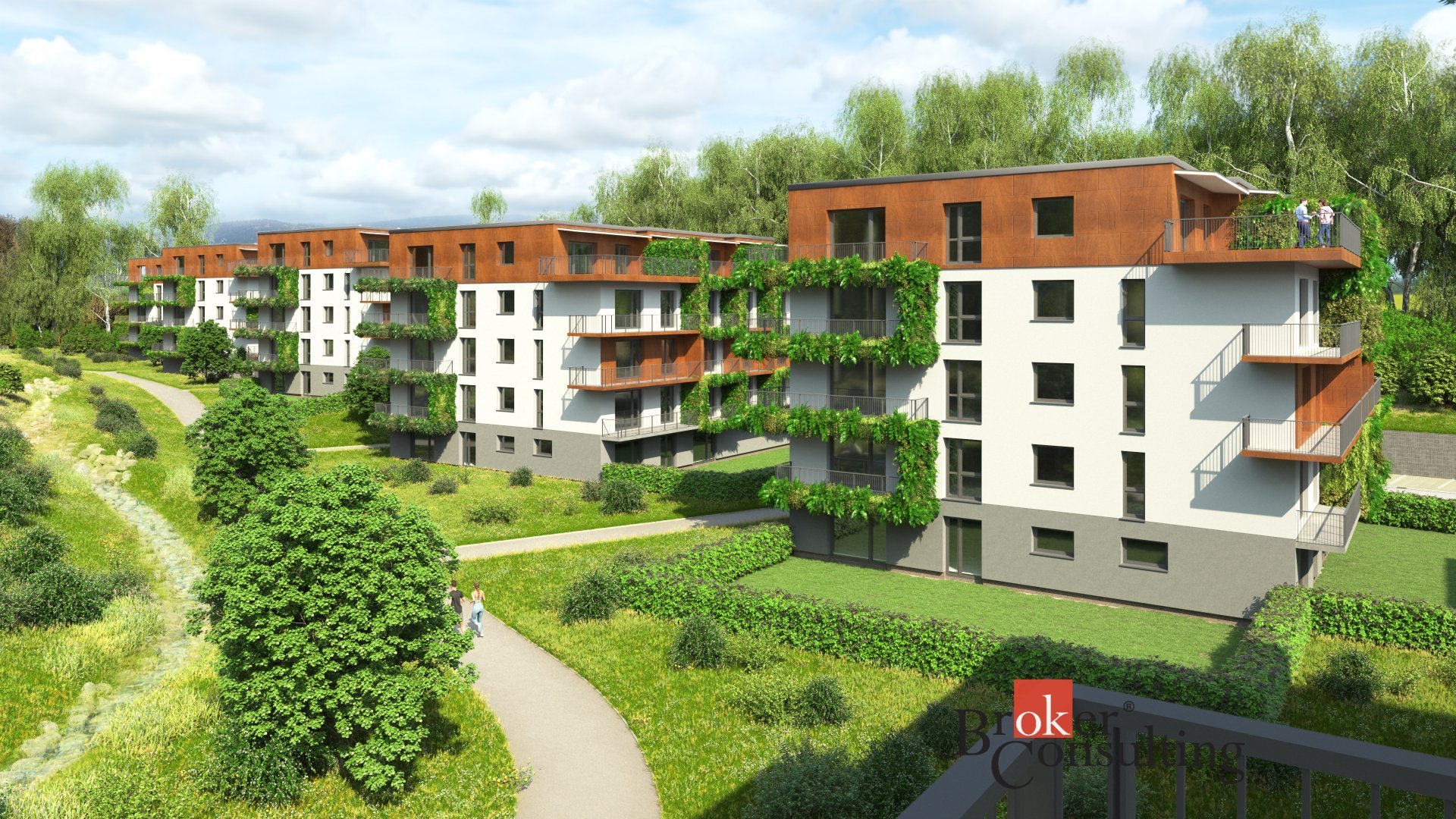 Byt 3+kk 65.23 m2 s předzahrádkou o výměře 54m2.