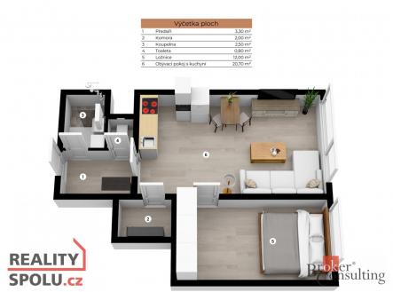 Pronájem bytu, 2+kk, 41 m²