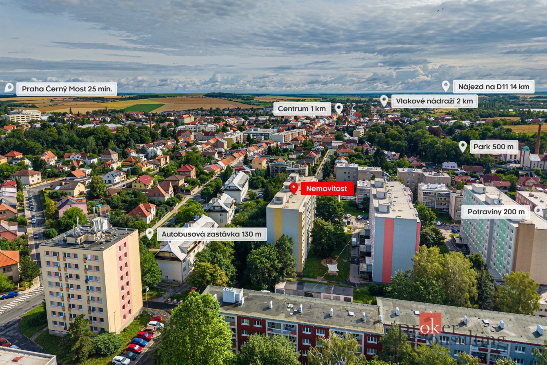 3+1, 70 m², Český Brod – 6. patro s balkónem, sklepem, 20 min od Prahy