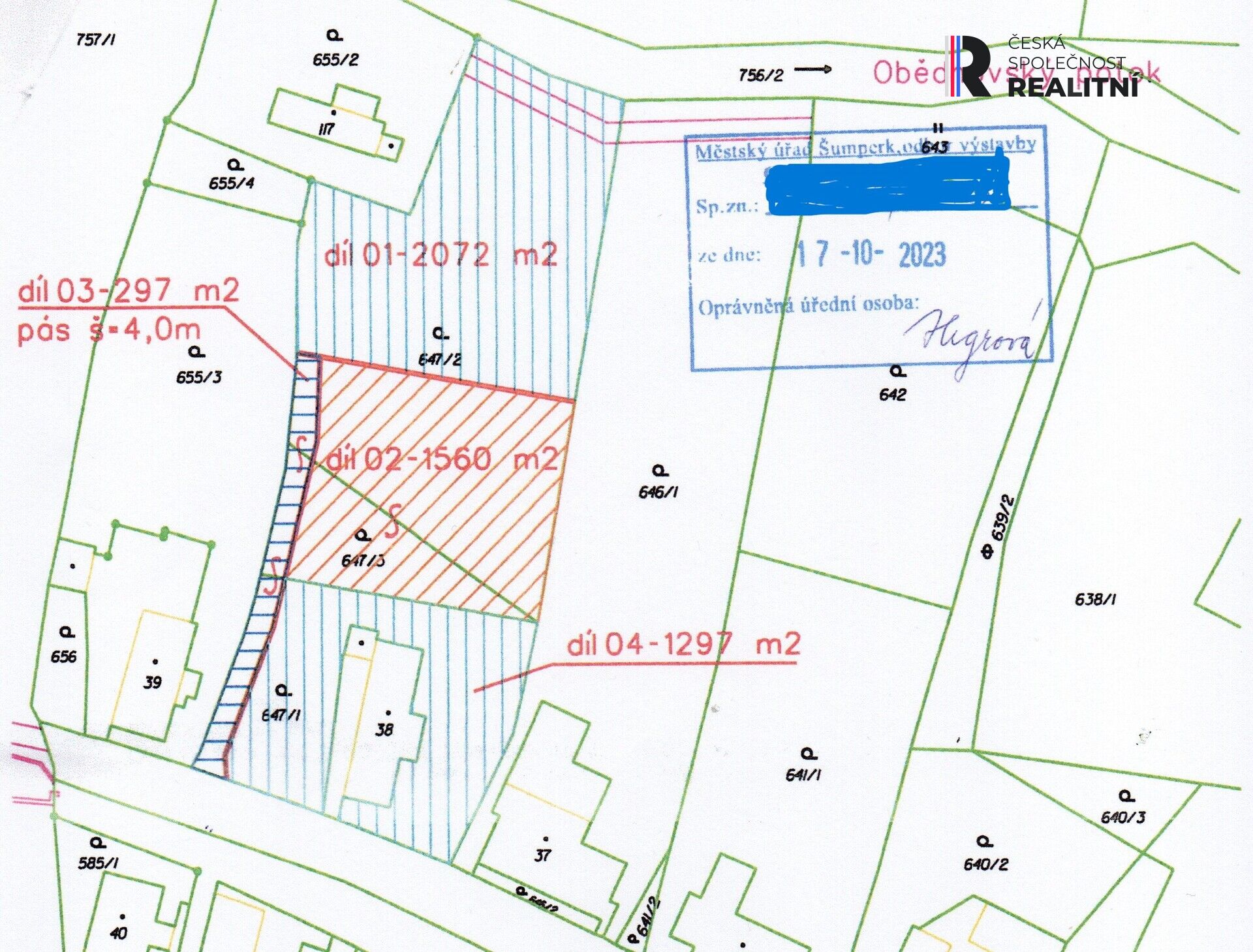 Prodej pozemku 1.560 m2 - pro stavbu RD, Obědné u Libiny