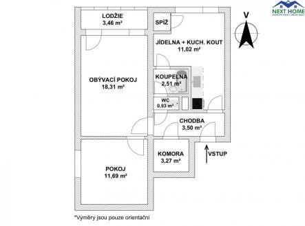 Pronájem bytu, 2+1, 53,8 m²