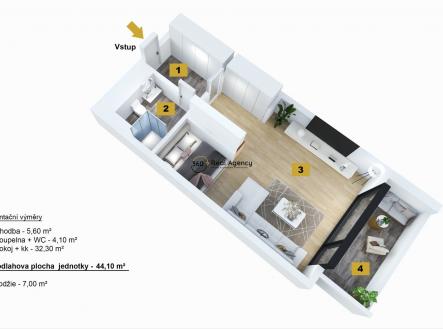 Pronájem bytu, 1+kk, 51 m²