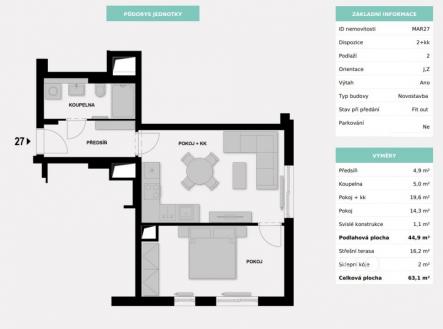 Prodej bytu, 2+kk, 63 m²