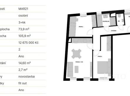 Prodej bytu, 3+kk, 105 m²