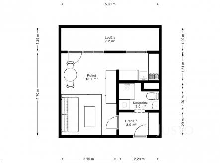 Pronájem bytu, 1+kk, 26 m²