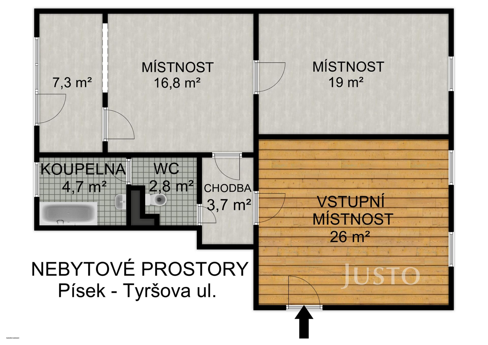 Pronájem kanceláří, 80 m², Písek - Tyršova