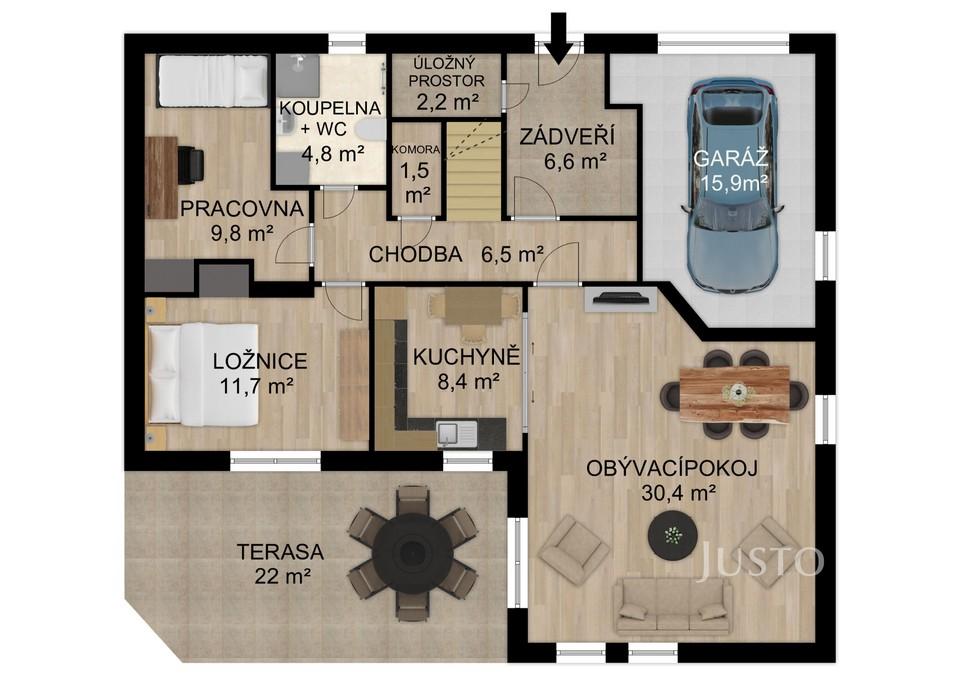 Prodej rodinného domu 131 m² s pozemkem 538 m² + terasa 22 m²