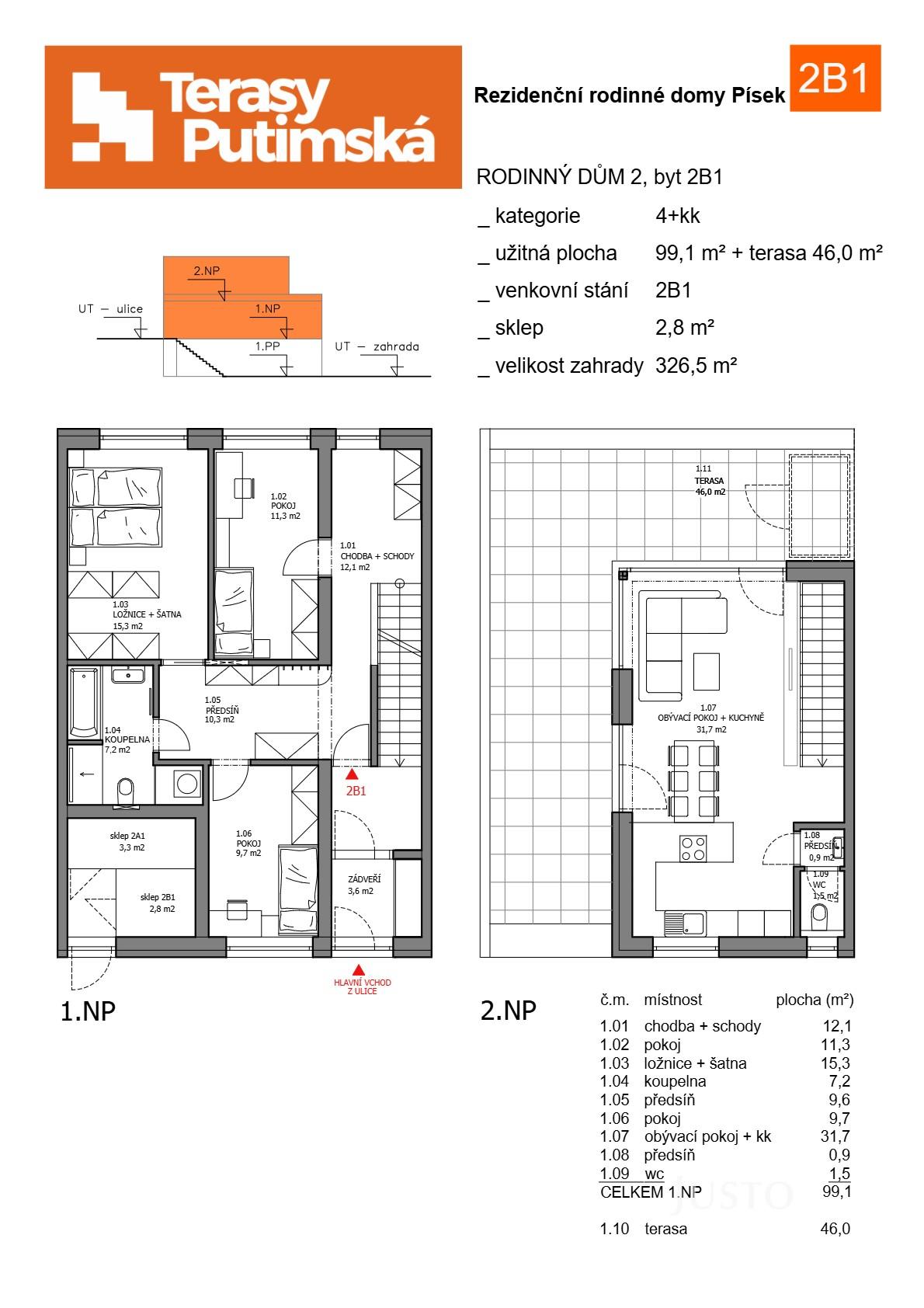 Prodej mezonetového 4+kk, 99 m² + terasa 46 m² + zahrada 326 m2 + parkovací stání