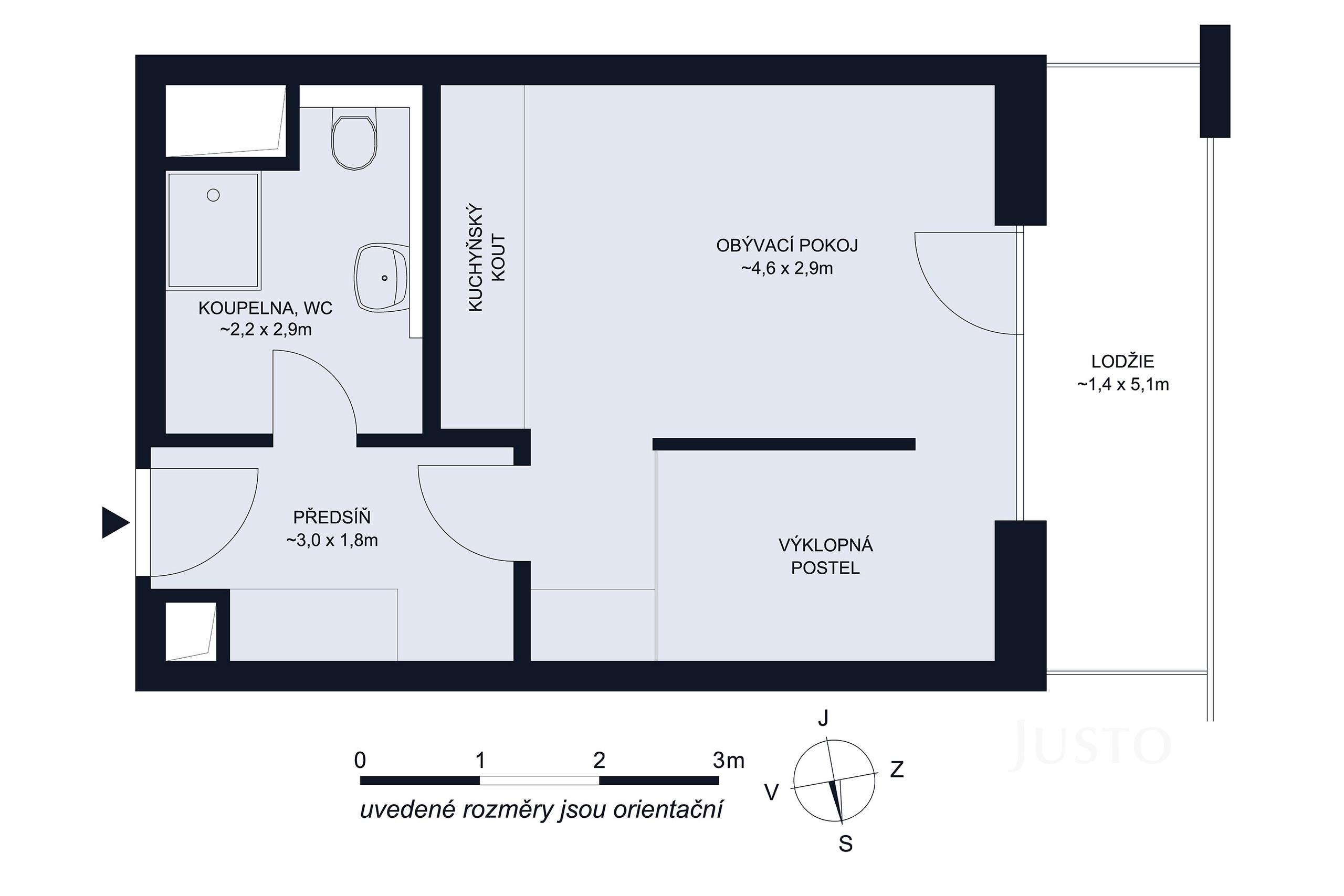 Pronájem 1+kk 32 m² + lodžie 7 m² + parkování