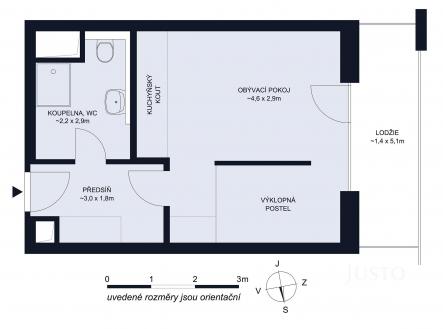 Pronájem bytu, 1+kk, 44 m²