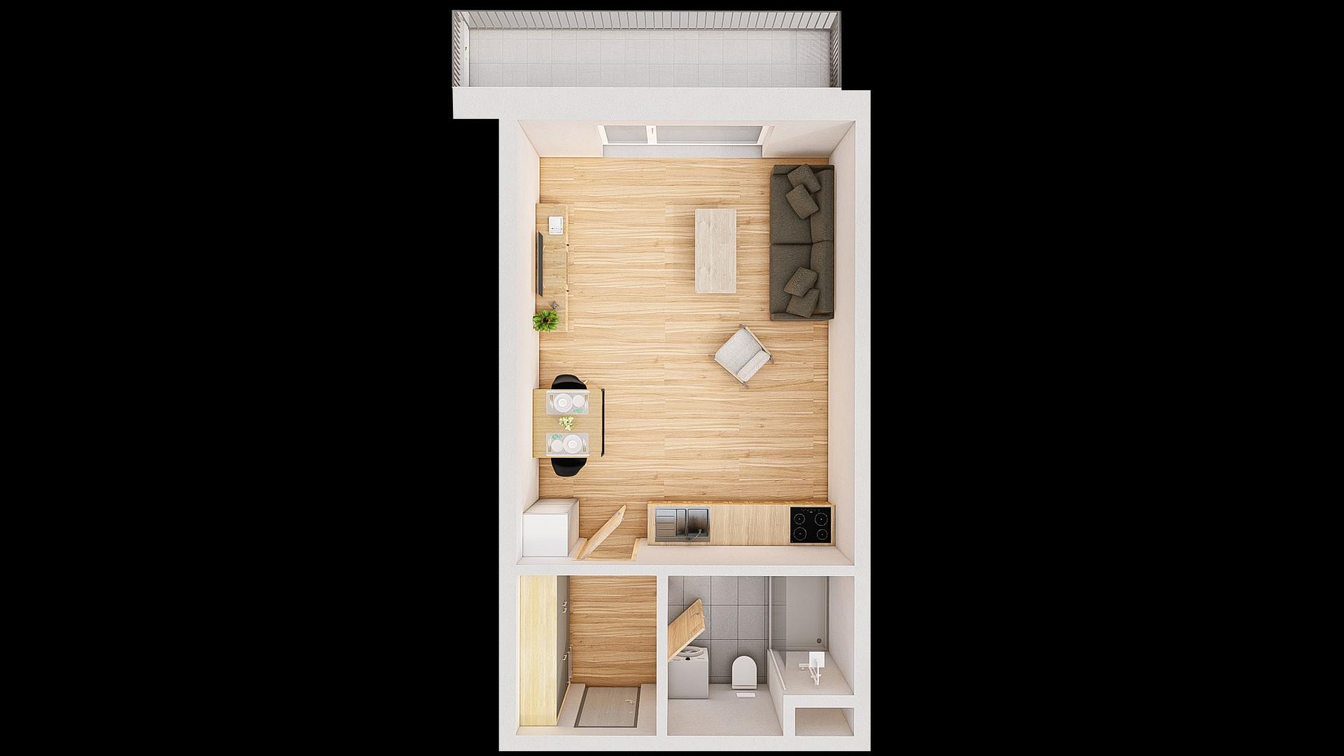 Prodej 1+kk 41 m² + balkón 7 m²