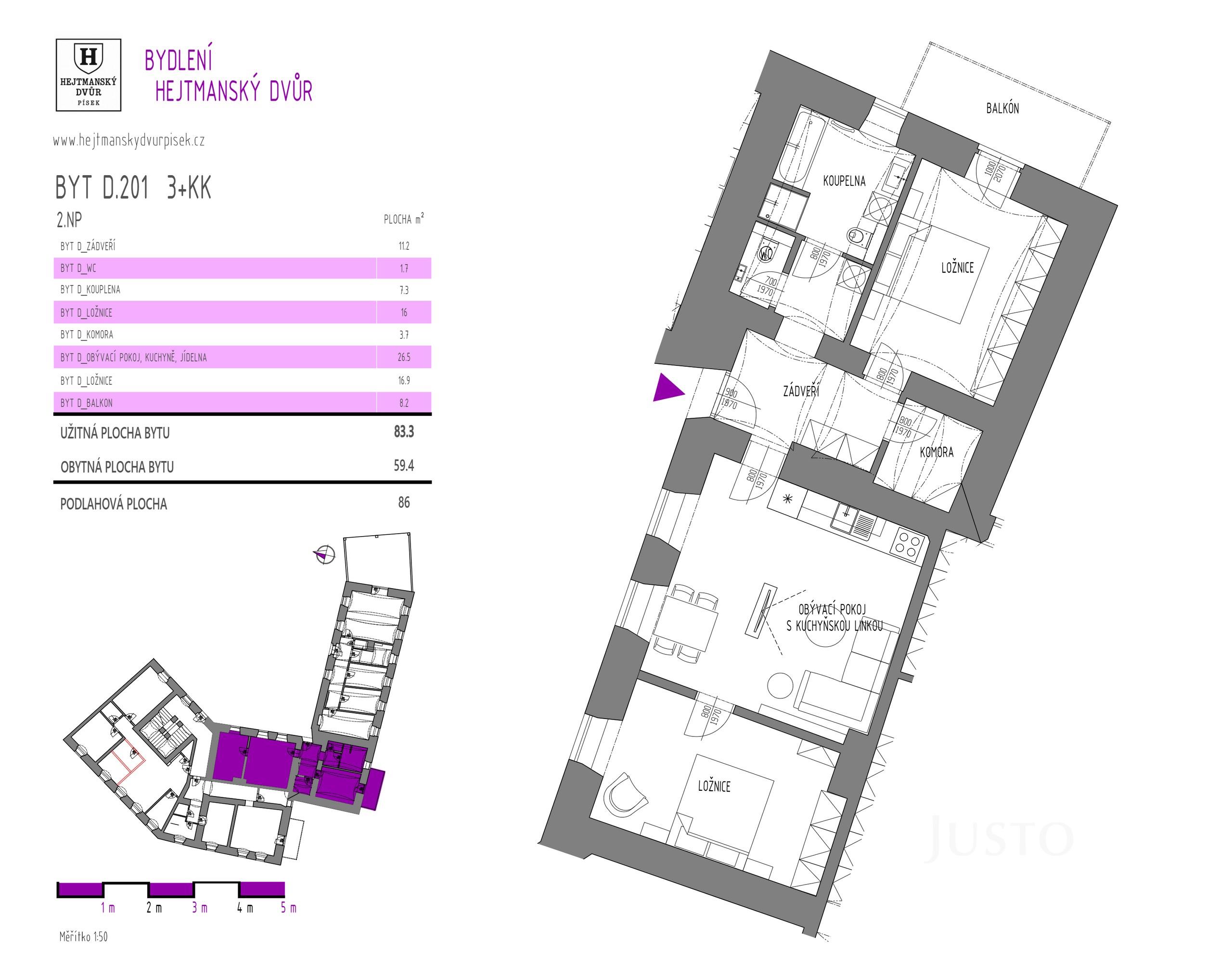 Prodej 3+kk 83 m² + balkón 8 m² + parkování