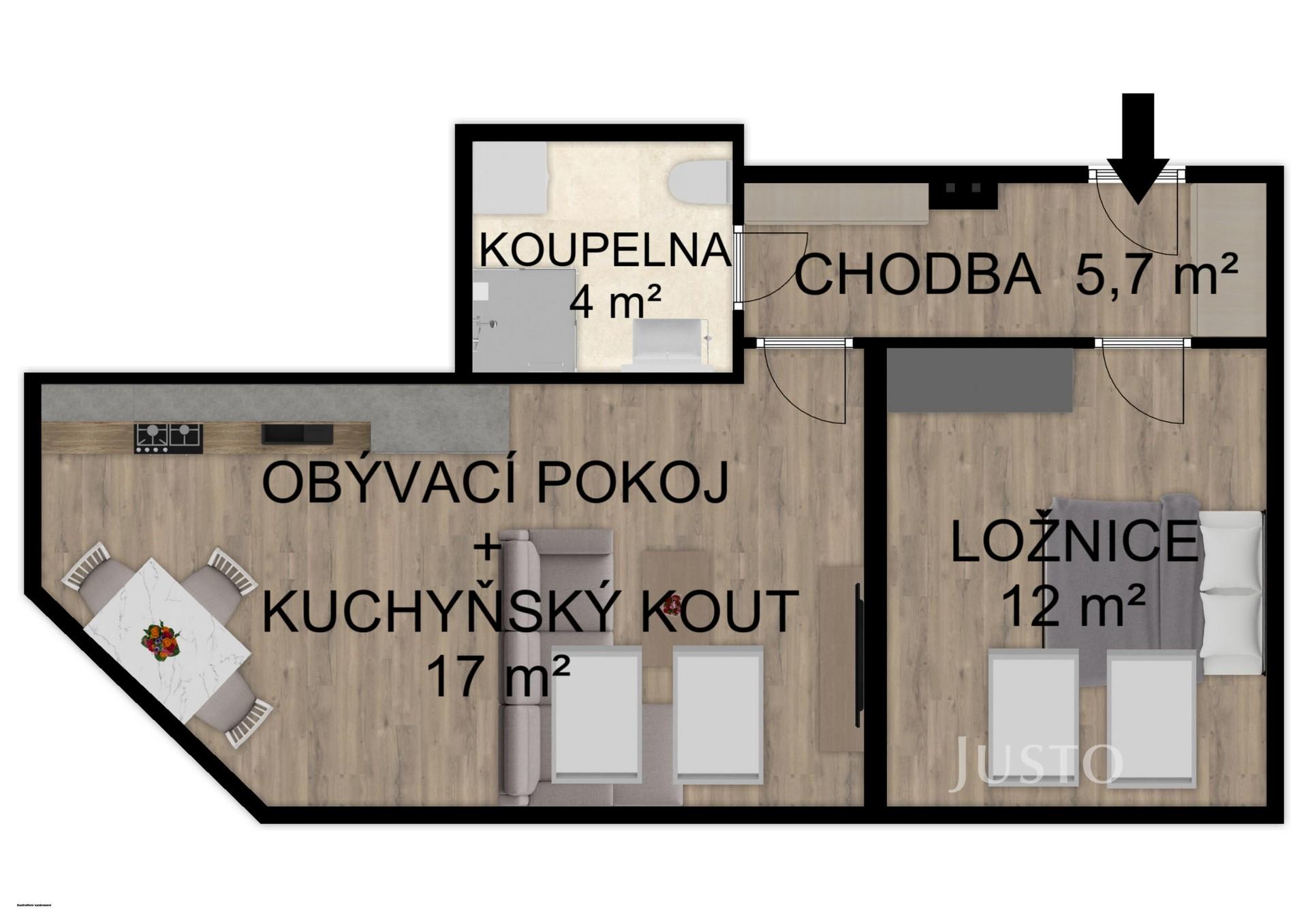 Pronájem 2+kk 39 m², Bechyně - Soukenická