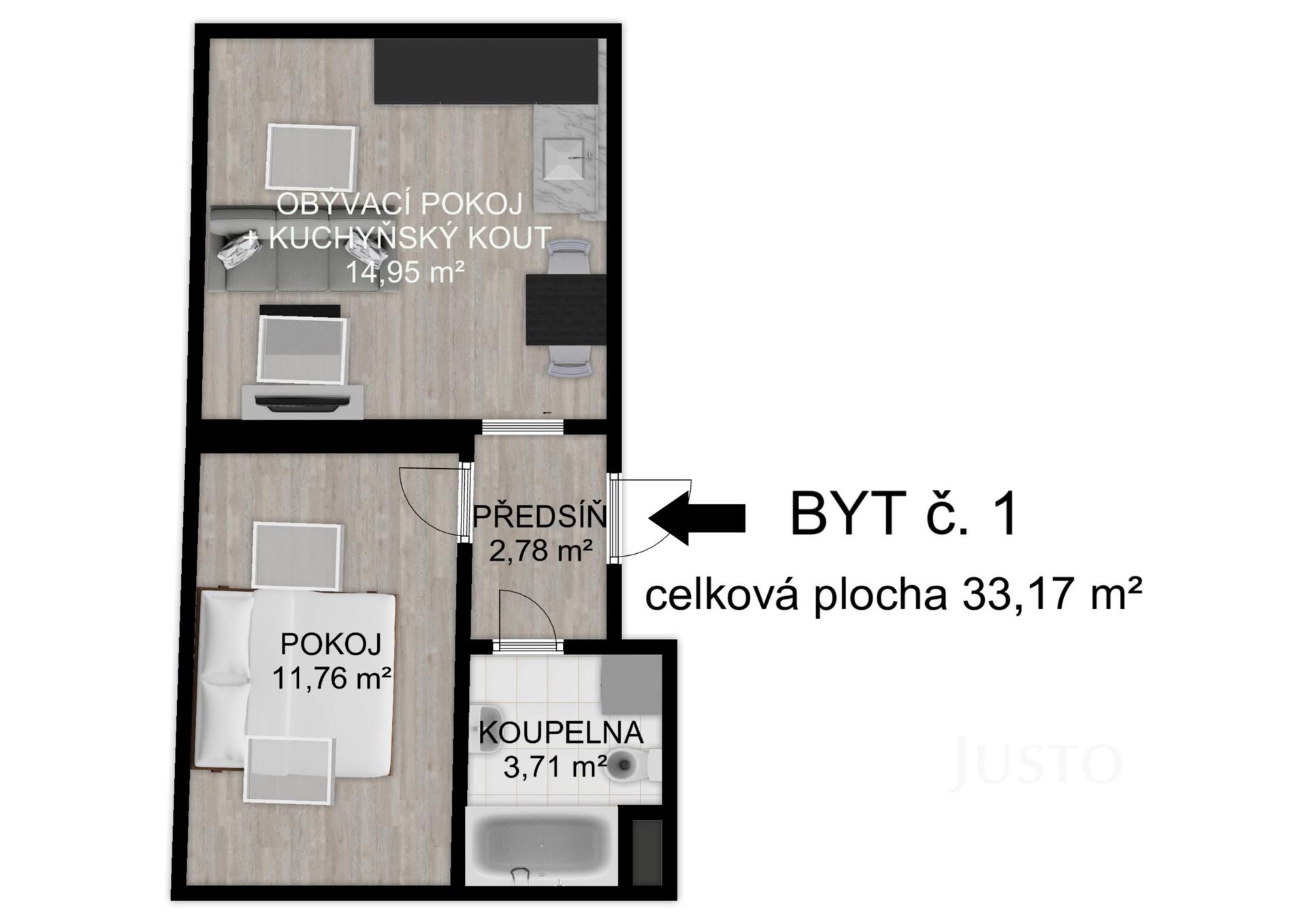 Pronájem 2+kk, 34m2, Písek - Havlíčkovo náměstí