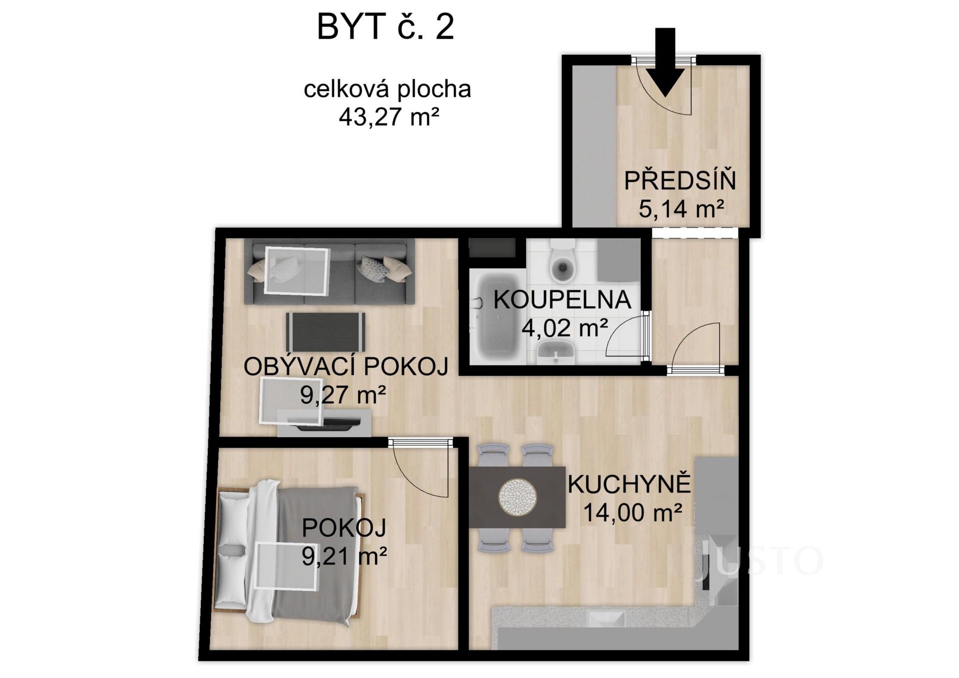 Pronájem 2+kk, 43 m², Písek - Havlíčkovo náměstí
