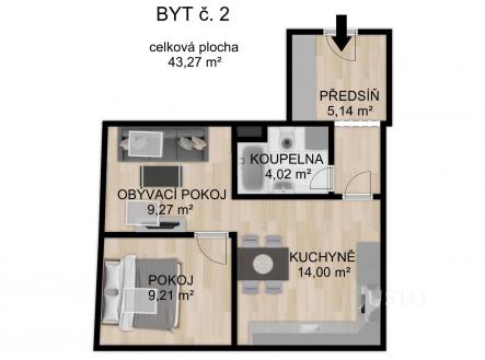 Pronájem bytu, 2+kk, 43 m²